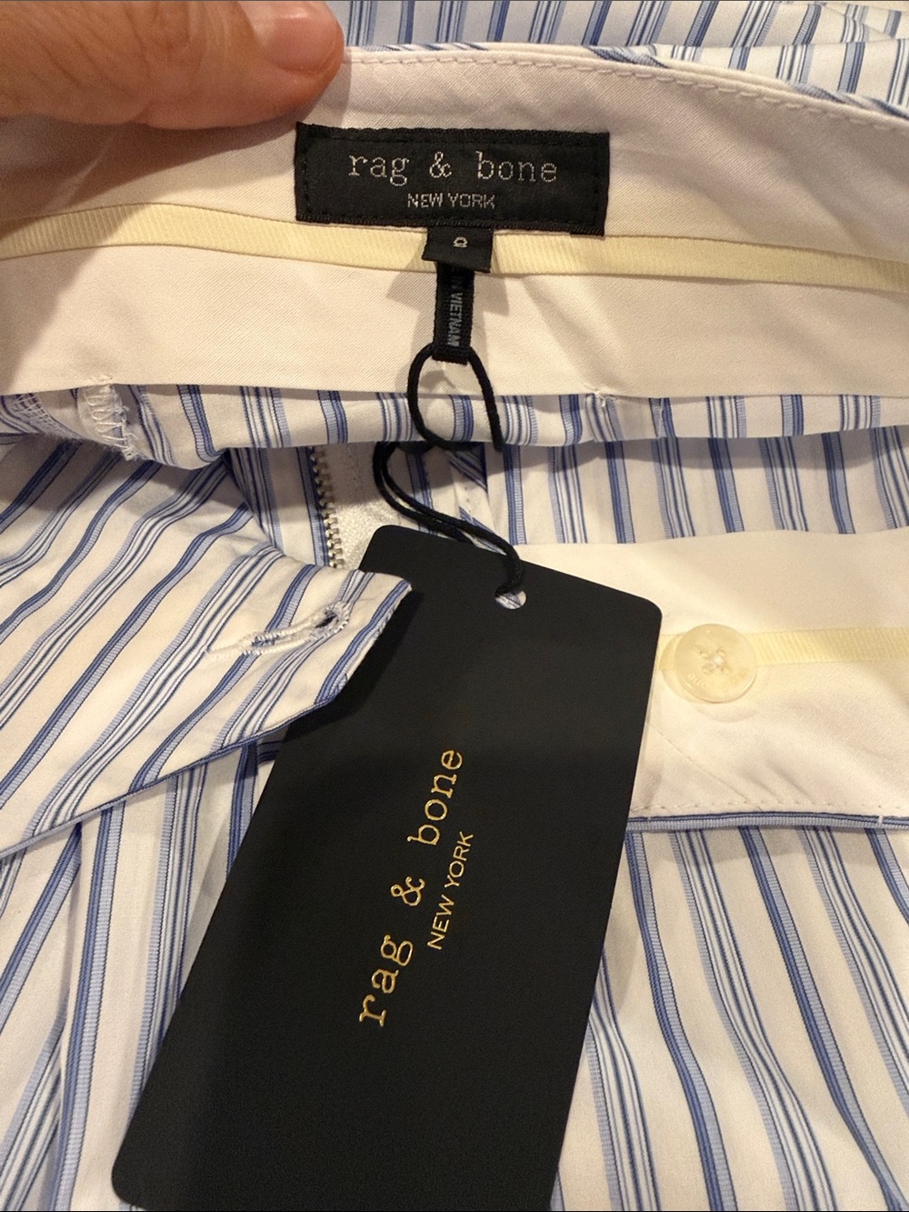 rag & bone White Dress Shirt with Blue Pinstripes